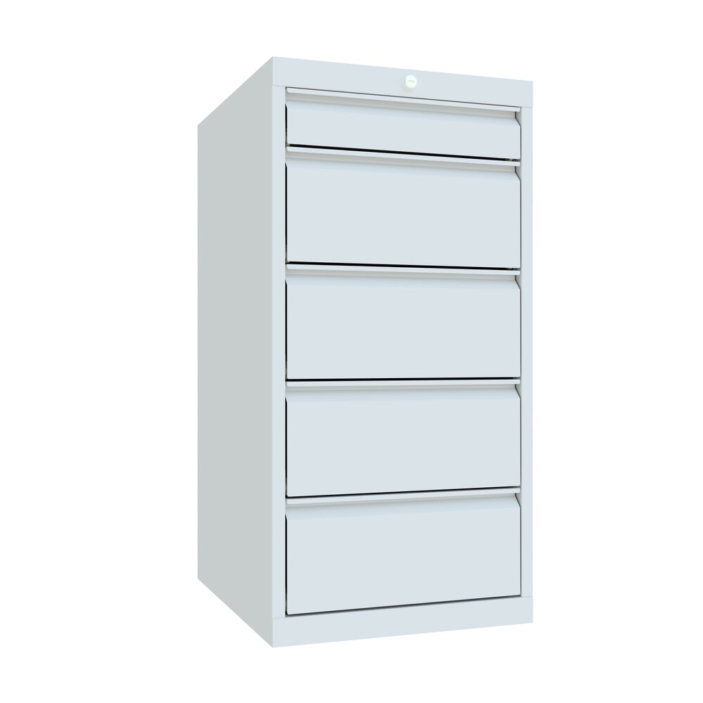 PAVOY Schubladenschrank, Höhe 1.000 mm, Schubladen 1x100 + 4x200 mm, Breite 500 mm, lichtgrau, lichtgrau