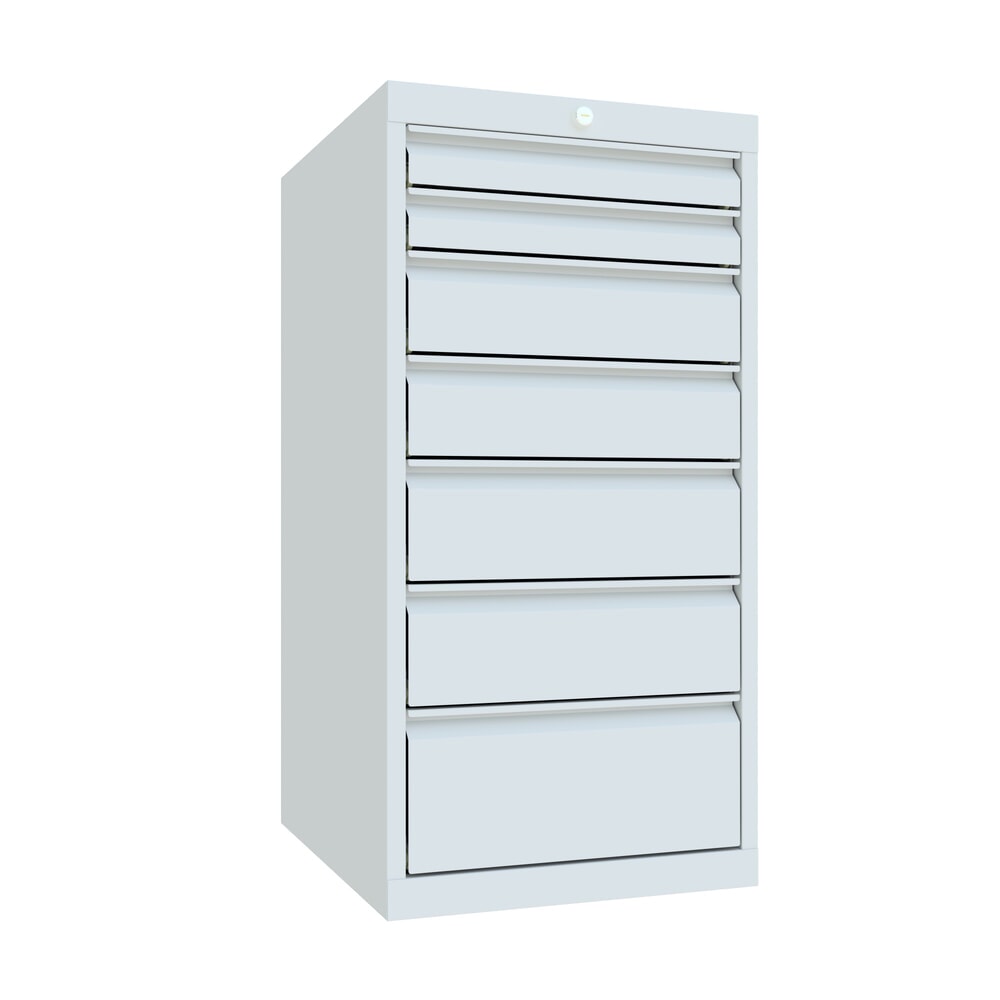 PAVOY Schubladenschrank, Höhe 1.000 mm, Schubladen 2x75 + 2x125 + 2x150 + 1x200 mm, Breite 500 mm, lichtgrau, lichtgrau