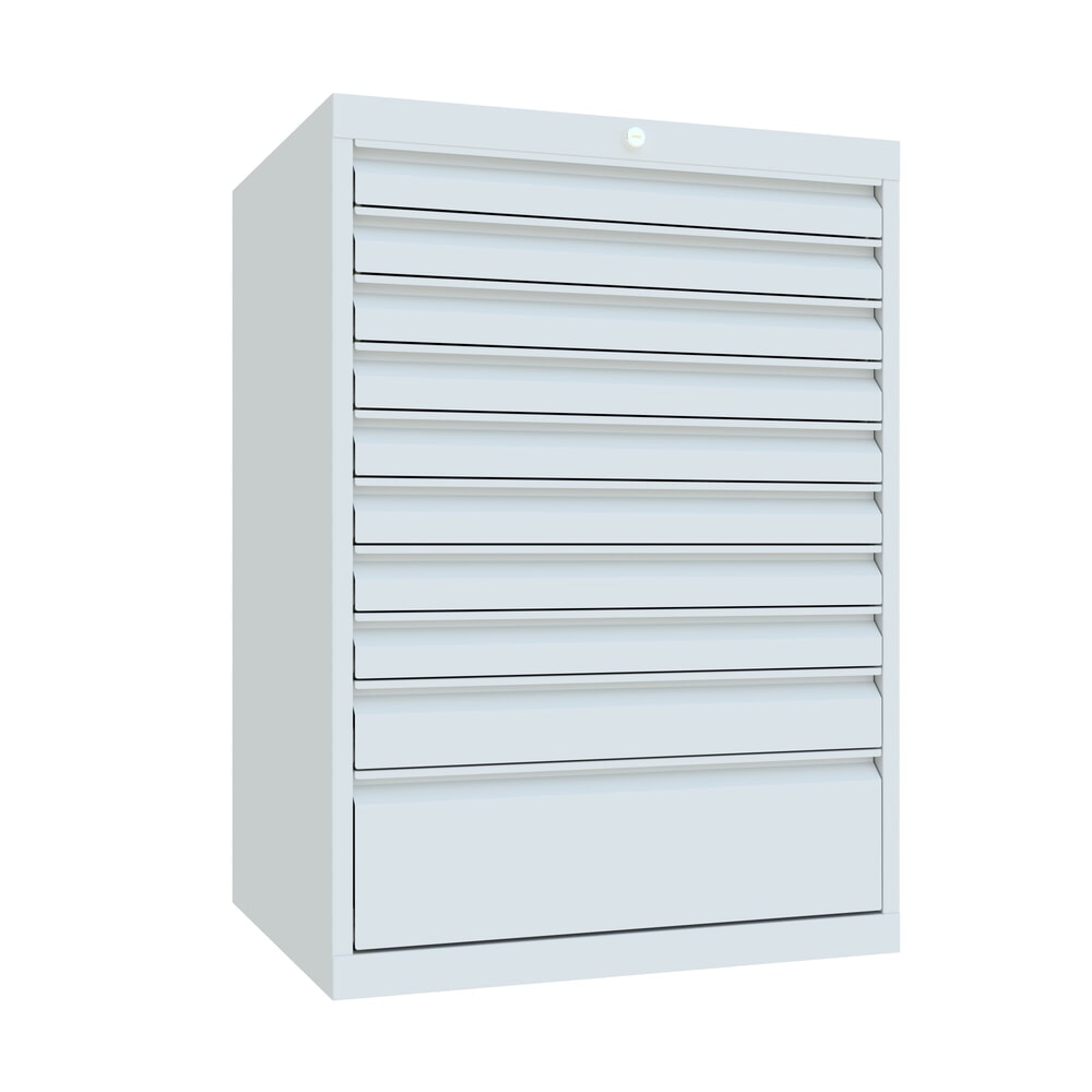 PAVOY Schubladenschrank, Höhe 1.000 mm, Schubladen 8x75 + 1x100 + 1x200 mm, Breite 715 mm, lichtgrau, lichtgrau