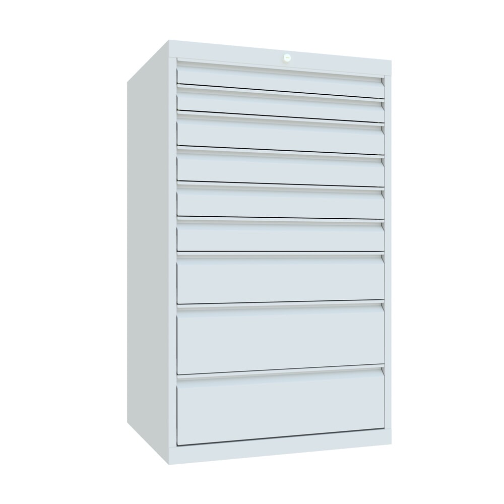 PAVOY Schubladenschrank, Höhe 1.200 mm, Schubladen 2x75 + 4x100 + 1x150 + 2x200 mm, Breite 715 mm, lichtgrau, lichtgrau