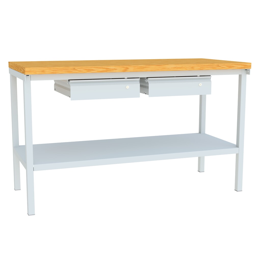 PAVOY Werktisch mit 2 Schubladen + Ablageboden, HxBxT 900 x 1.500 x 700 mm, lichtgrau, lichtgrau