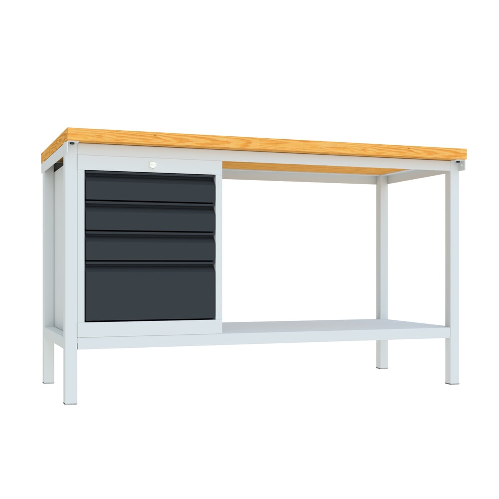 PAVOY Werktisch mit Schubladenblock, HxBxT 900 x 1.500 x 700 mm, lichtgrau, anthrazitgrau