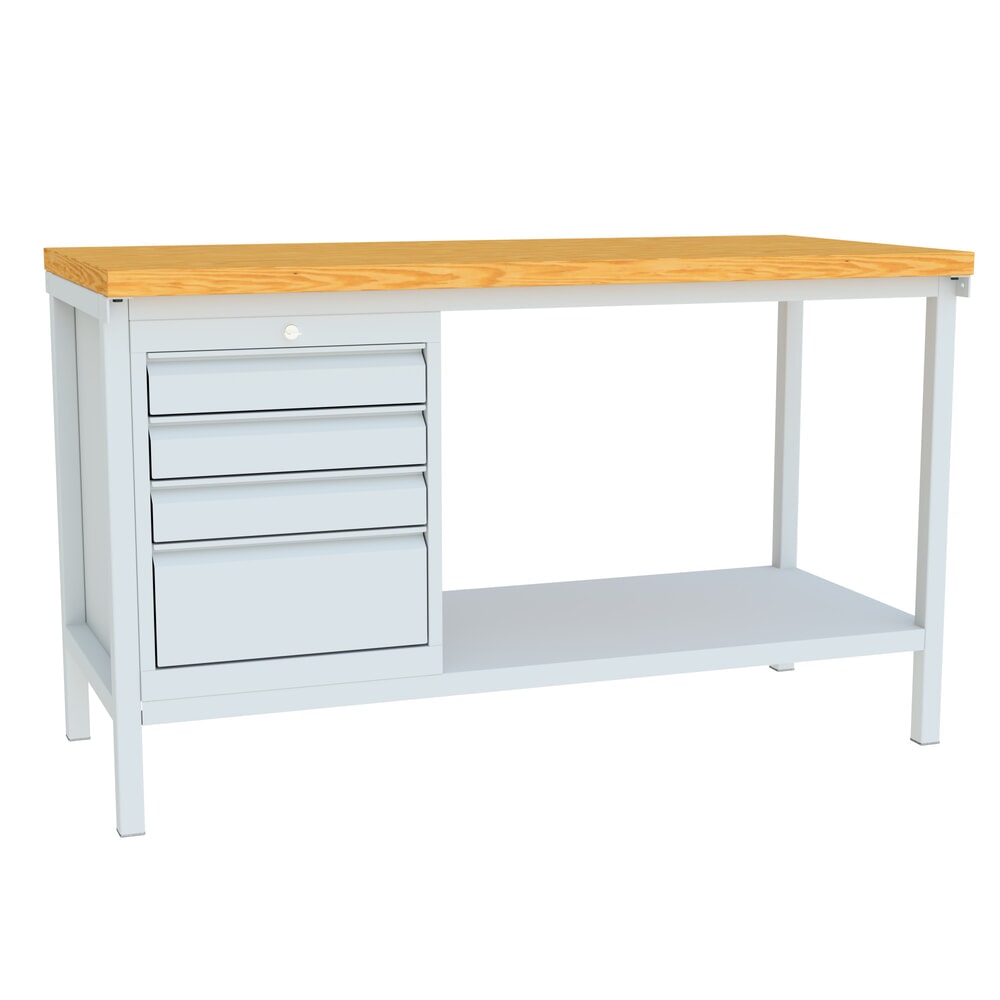 PAVOY Werktisch mit Schubladenblock, HxBxT 900 x 1.500 x 700 mm, lichtgrau, lichtgrau