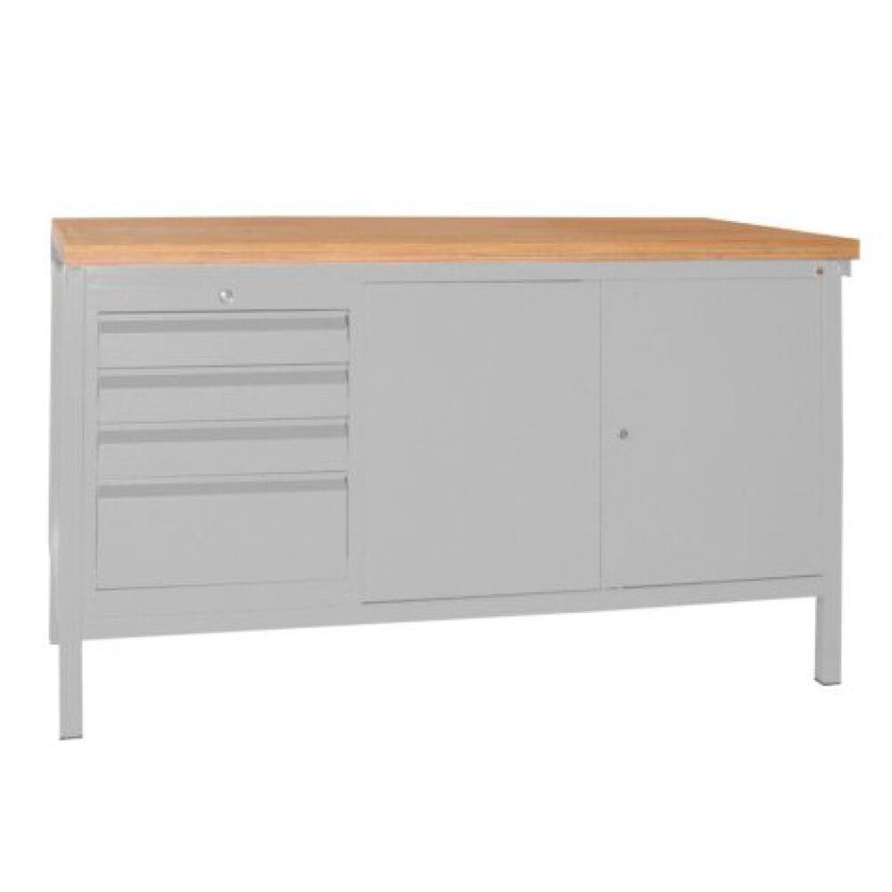 PAVOY Werktisch mit Schubladenblock + Schrank, HxBxT 900 x 1.500 x 700 mm, lichtgrau, lichtgrau