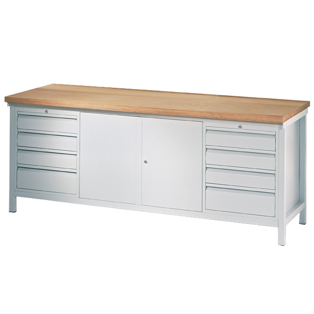 PAVOY Werkbank mit 2 Schubladenblöcken + Schrank, HxBxT 900 x 2.000 x 700 mm, lichtgrau, lichtgrau