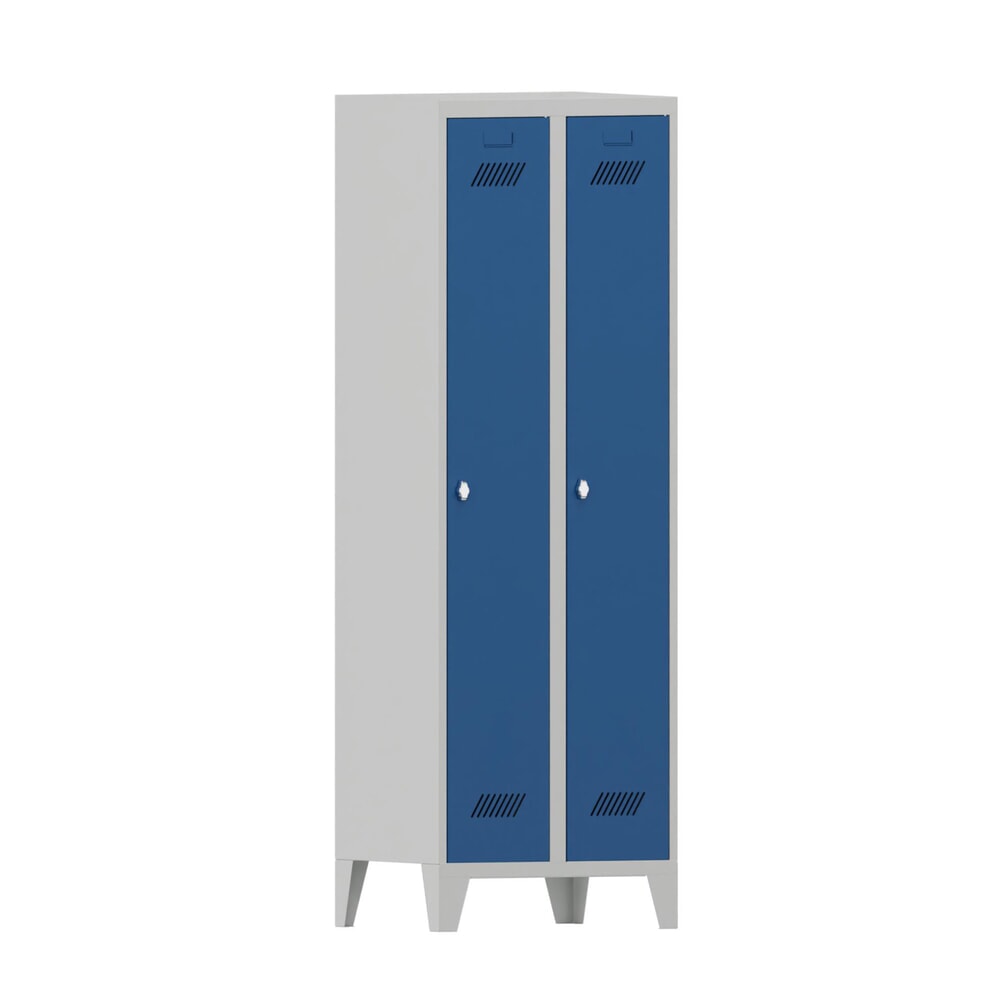 PAVOY Kleiderspind mit Füssen + Drehriegelverschluss, 2 Abteile, HxBxT 1.850 x 600 x 500 mm, enzianblau, lichtgrau