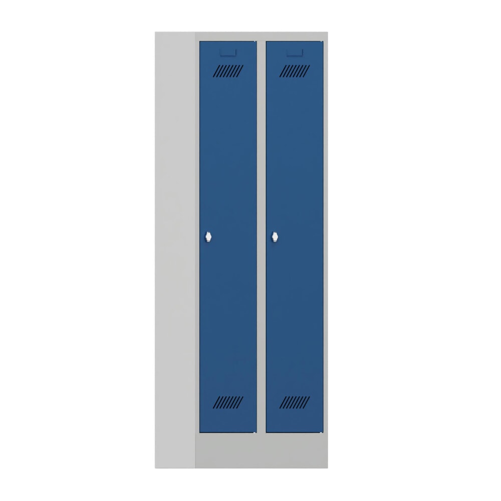 PAVOY Kleiderspind mit Sockel + Drehriegelverschluss, 2 Abteile, HxBxT 1.850 x 600 x 500 mm, enzianblau, lichtgrau