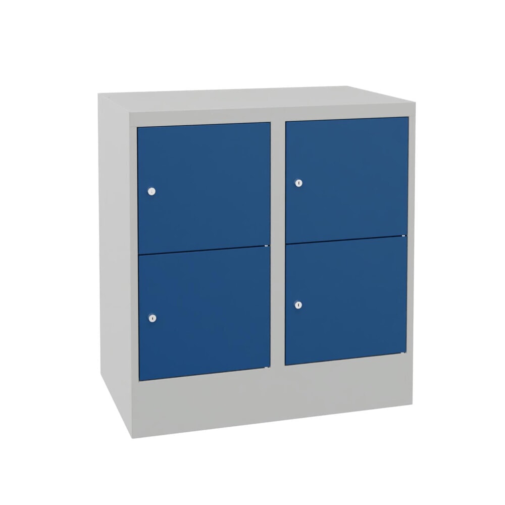PAVOY Schliessfachschrank mit Zylinderschloss, 2 x 2 Fächer, HxBxT 855 x 800 x 500 mm, enzianblau, lichtgrau
