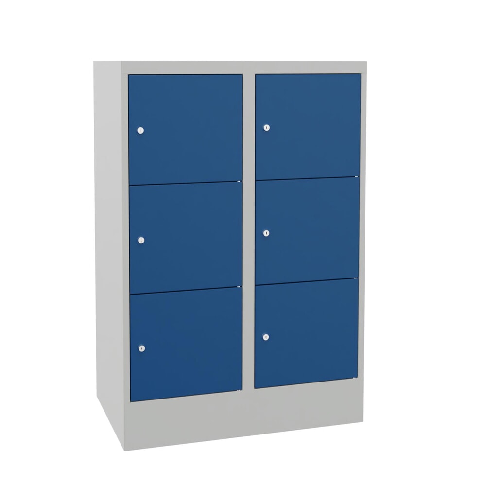 PAVOY Schliessfachschrank mit Zylinderschloss, 2 x 3 Fächer, HxBxT 1.187 x 800 x 500 mm, enzianblau, lichtgrau