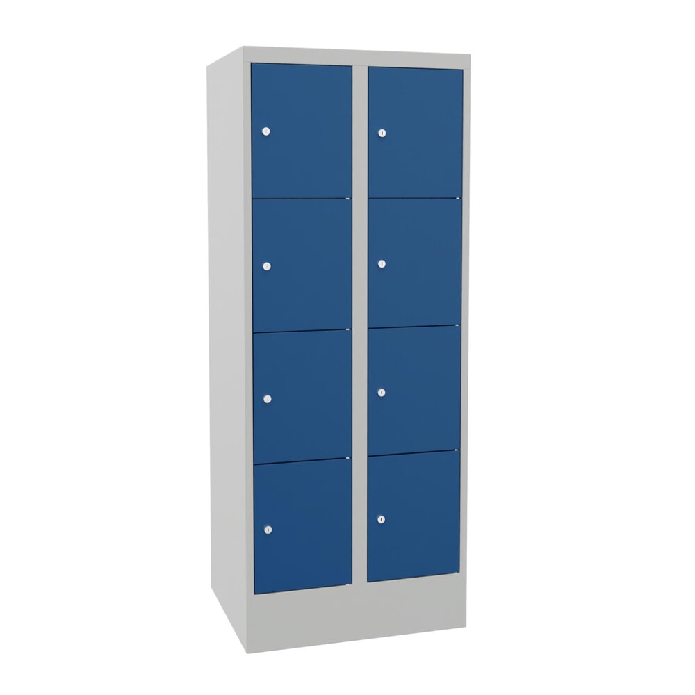 PAVOY Schliessfachschrank mit Zylinderschloss, 2 x 4 Fächer, HxBxT 1.518 x 600 x 500 mm, enzianblau, lichtgrau