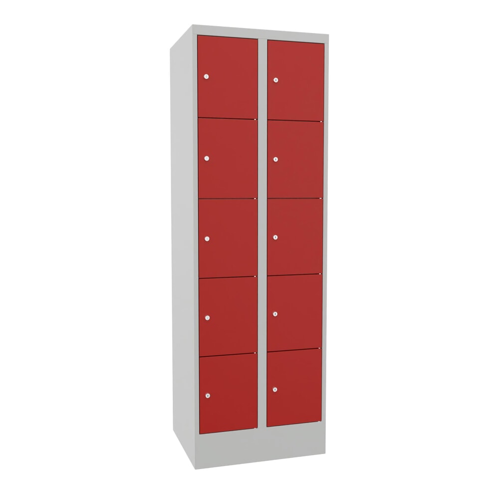 PAVOY Schliessfachschrank mit Zylinderschloss, 2 x 5 Fächer, HxBxT 1.850 x 600 x 500 mm, feuerrot, lichtgrau