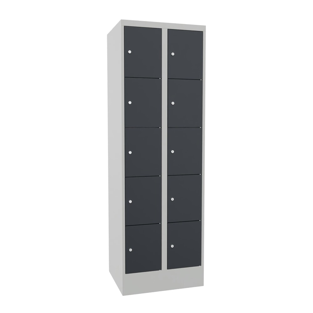 PAVOY Schliessfachschrank mit Zylinderschloss, 2 x 5 Fächer, HxBxT 1.850 x 600 x 500 mm, anthrazitgrau, lichtgrau