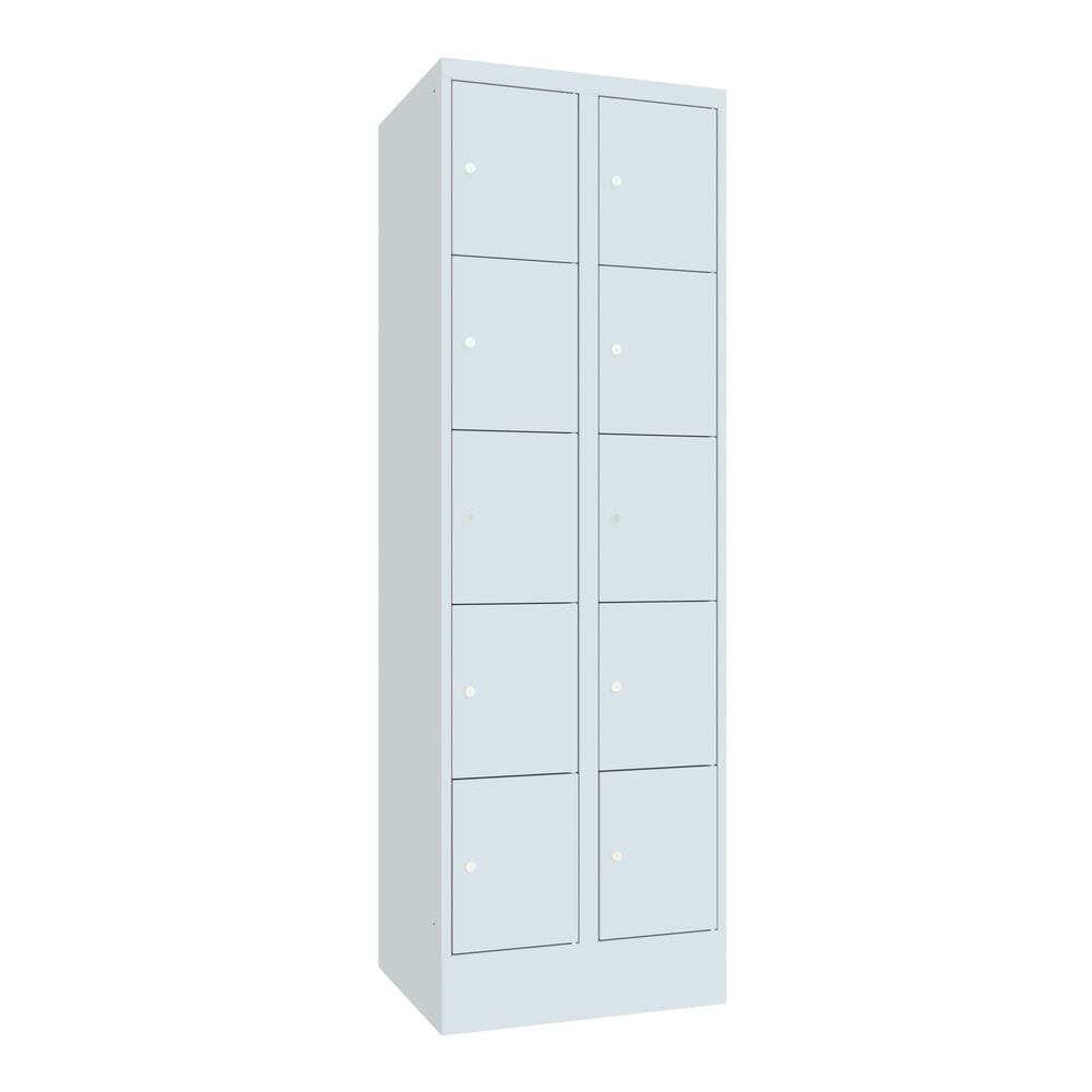 PAVOY Schliessfachschrank mit Zylinderschloss, 2 x 5 Fächer, HxBxT 1.850 x 600 x 500 mm, lichtgrau, lichtgrau
