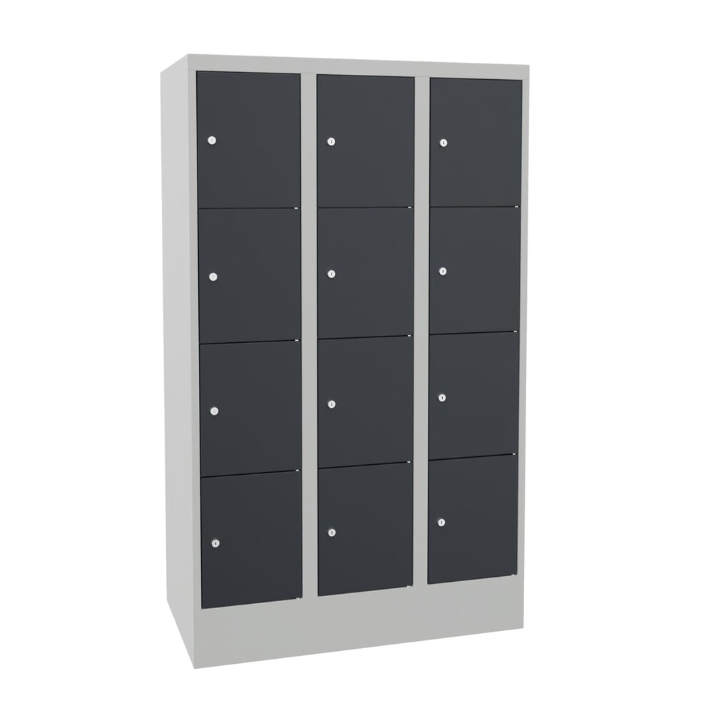 PAVOY Schliessfachschrank mit Zylinderschloss, 3 x 4 Fächer, HxBxT 1.518 x 900 x 500 mm, anthrazitgrau, lichtgrau