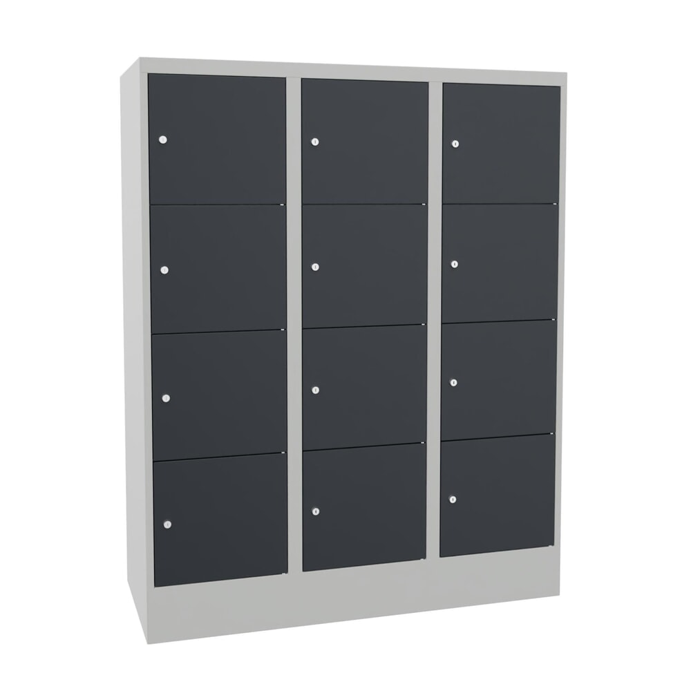 PAVOY Schliessfachschrank mit Zylinderschloss, 3 x 4 Fächer, HxBxT 1.518 x 1.200 x 500 mm, anthrazitgrau, lichtgrau