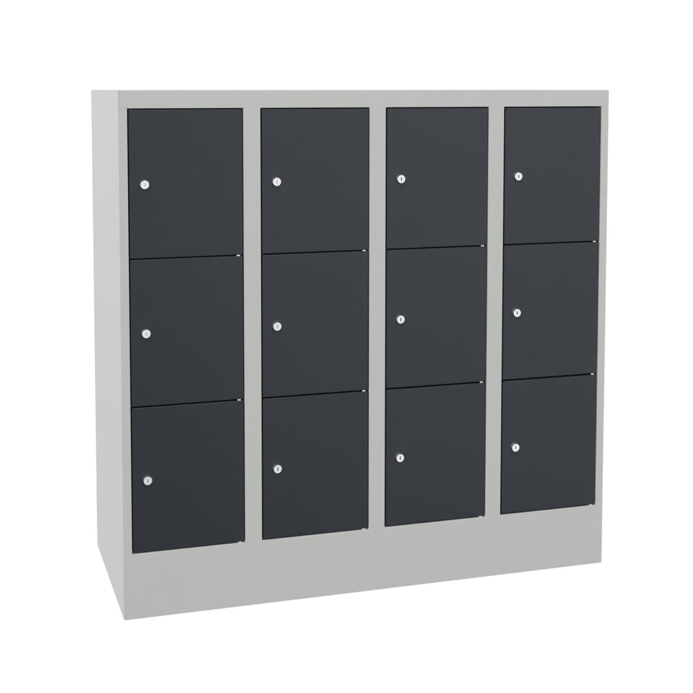PAVOY Schliessfachschrank mit Zylinderschloss, 4 x 3 Fächer, HxBxT 1.187 x 1.200 x 500 mm, anthrazitgrau, lichtgrau