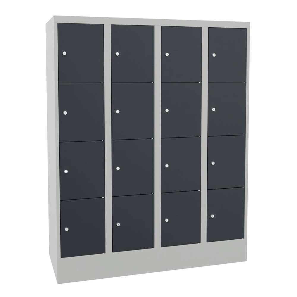 PAVOY Schliessfachschrank mit Zylinderschloss, 4 x 4 Fächer, HxBxT 1.518 x 1.200 x 500 mm, anthrazitgrau, lichtgrau