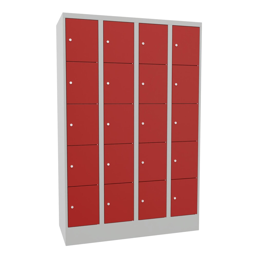 PAVOY Schliessfachschrank mit Zylinderschloss, 4 x 5 Fächer, HxBxT 1.850 x 1.200 x 500 mm, feuerrot, lichtgrau