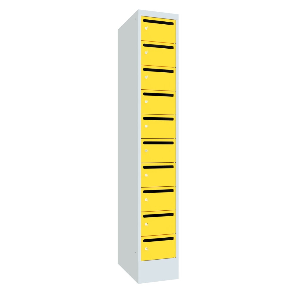 PAVOY Postverteilschrank, 1x 10 Fächer, HxBxT 1.850 x 300 x 500 mm, zinkgelb, lichtgrau
