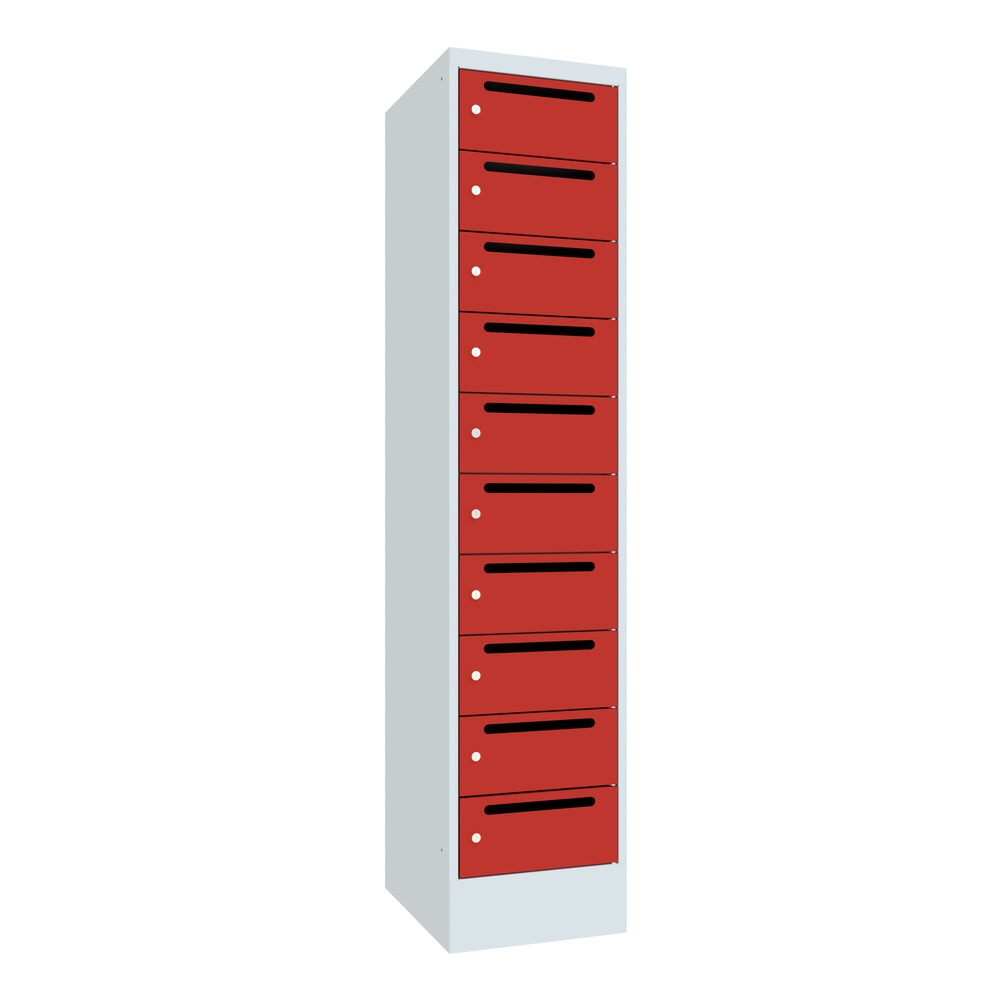 PAVOY Postverteilschrank, 1x 10 Fächer, HxBxT 1.850 x 400 x 500 mm, feuerrot, lichtgrau