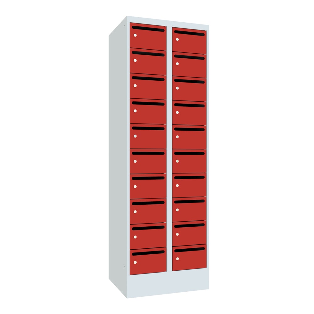 PAVOY Postverteilschrank, 2x 10 Fächer, HxBxT 1.850 x 600 x 500 mm, feuerrot, lichtgrau