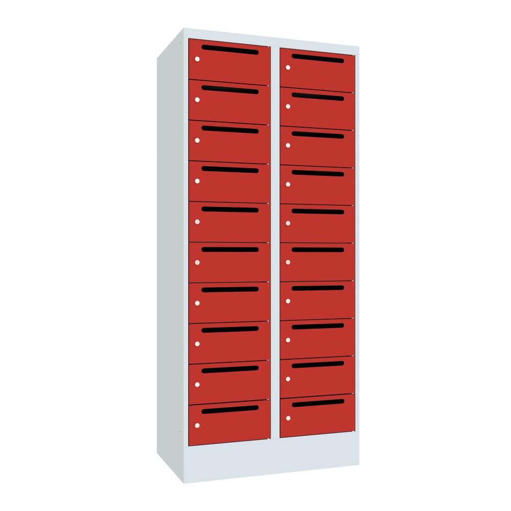 PAVOY Postverteilschrank, 2x 10 Fächer, HxBxT 1.850 x 800 x 500 mm, feuerrot, lichtgrau