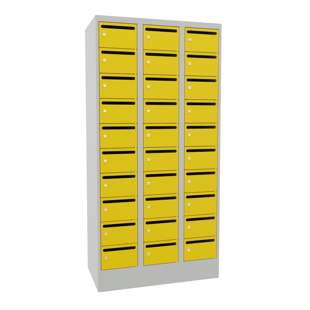 PAVOY Postverteilschrank, 3x 10 Fächer, HxBxT 1.850 x 900 x 500 mm, zinkgelb, lichtgrau