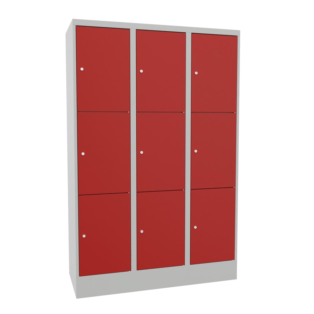 PAVOY Schliessfachschrank, 3 x 3 Fächer, HxBxT 1.850 x 1.200 x 500 mm, feuerrot, lichtgrau