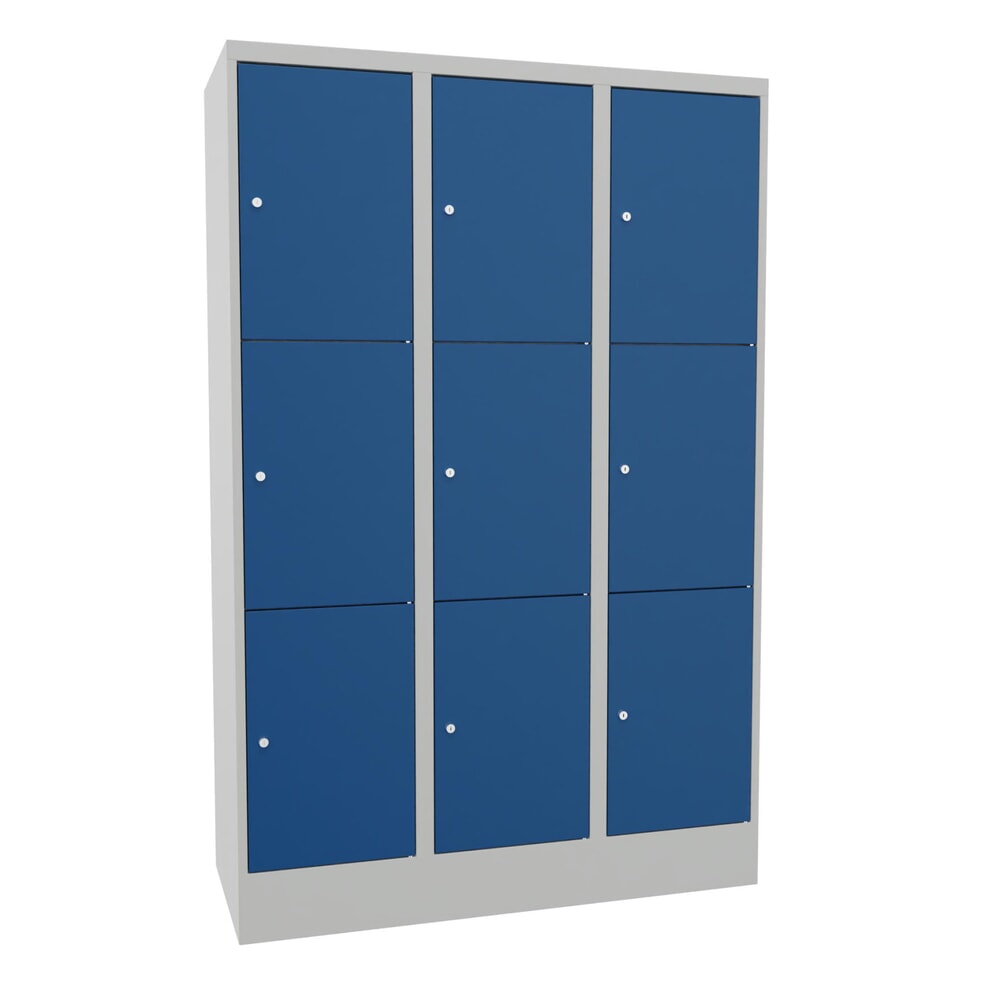 PAVOY Schliessfachschrank, 3 x 3 Fächer, HxBxT 1.850 x 1.200 x 500 mm, enzianblau, lichtgrau