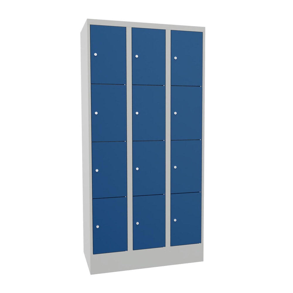 PAVOY Schliessfachschrank, 3 x 4 Fächer, HxBxT 1.850 x 900 x 500 mm, enzianblau, lichtgrau