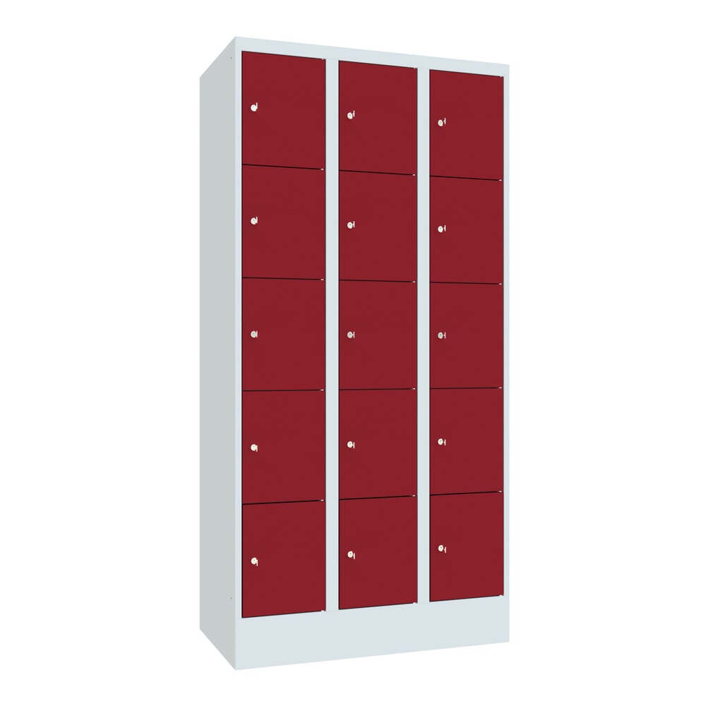 PAVOY Schliessfachschrank, 3 x 5 Fächer, HxBxT 1.850 x 900 x 500 mm, rubinrot, lichtgrau