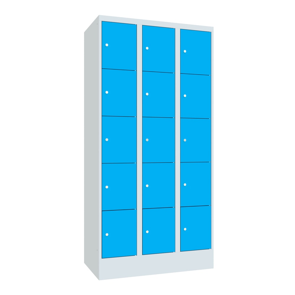 PAVOY Schliessfachschrank, 3 x 5 Fächer, HxBxT 1.850 x 900 x 500 mm, lichtblau, lichtgrau