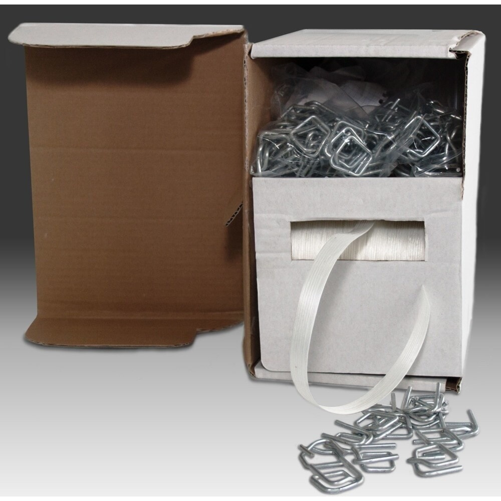 Polyester-Fadenstrukturband MINI-SET-WG50 inkl. Metallklemmen, 16 mm x 200 lfm., weiß