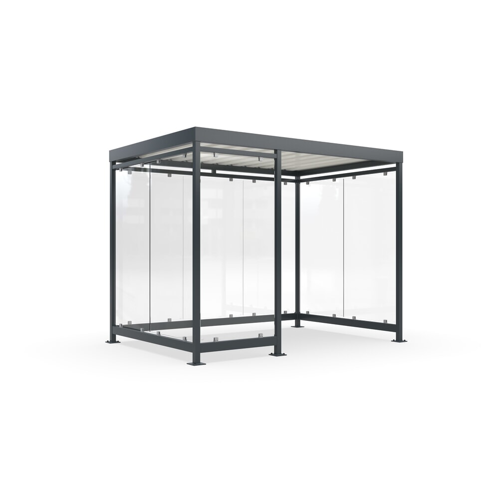 wsm® Raucherunterstand, fertig montiert, für 7-8 Personen, 8 Elemente, RAL 7016 anthrazitgrau ohne Glasdekor