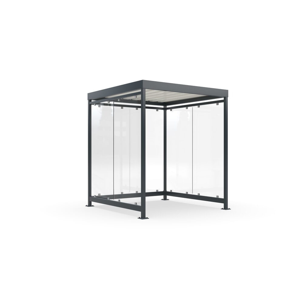 wsm® Raucherunterstand, fertig montiert, für 4-9 Personen, 6 Elemente, RAL 7016 anthrazitgrau ohne Glasdekor