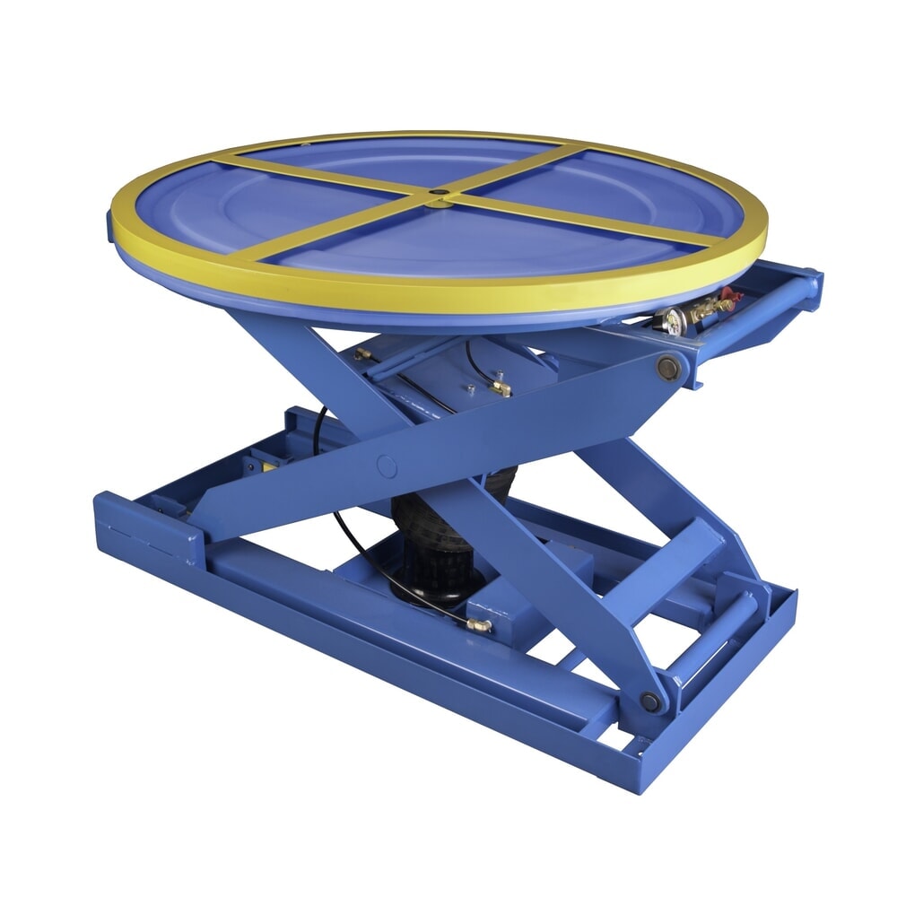 Bishamon Druckluft-Scheren-Palettenpositionierer mit Drehplattform, TK 1.400 kg, Ø 1.092 mm