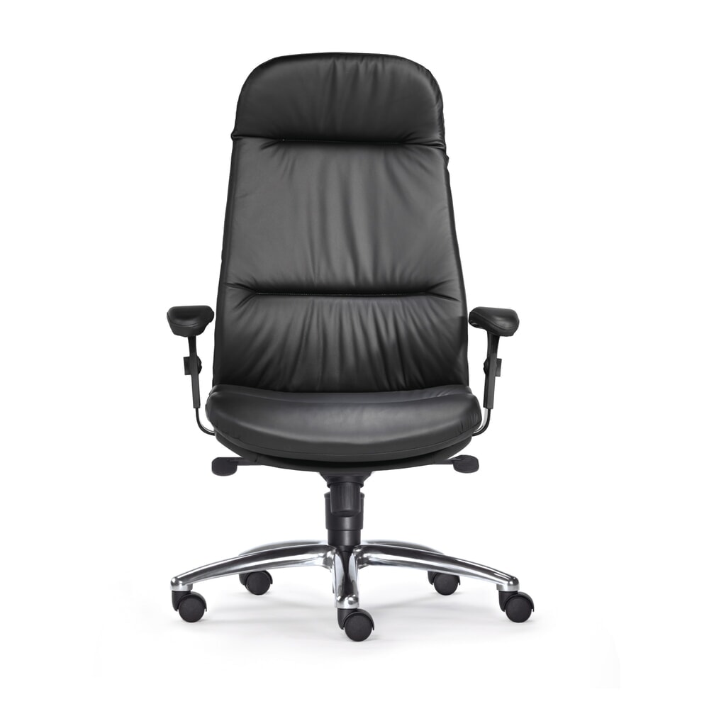 SITWELL STEIFENSAND Schwerlast-Bürostuhl Top, extra hohes Rückenpolster, hochglänzendes Aluminium-Fußkreuz, Ledersitz