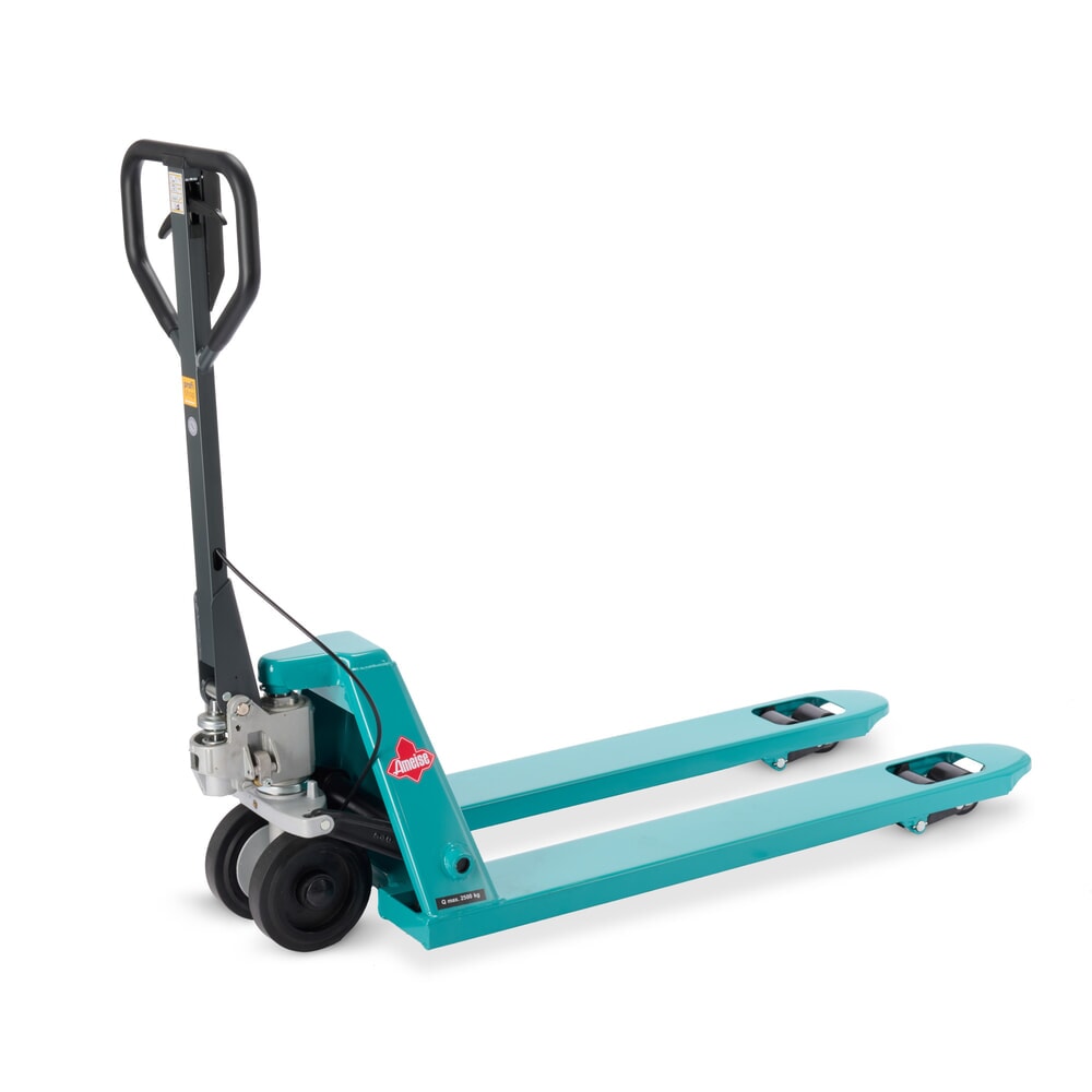 Handhubwagen Ameise® PTM 2.5 mit Handbremse, Tragfähigkeit 2.500 kg, Gabellänge 1.150 mm, Vollgummi/Polyurethan, Tandemrollen