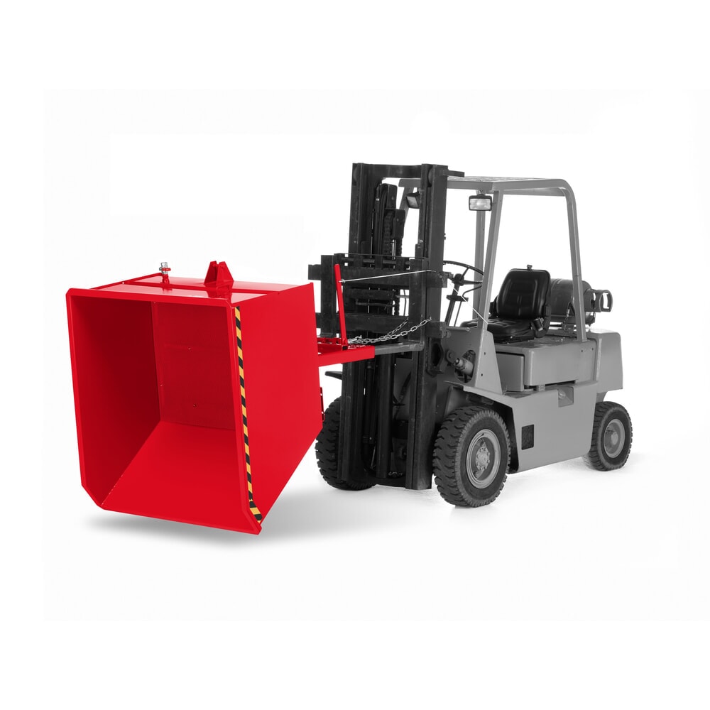 RR-Industrietechnik® Späne-Kippbehälter mit Lochblechdoppelboden und Ablasshahn, Volumen 0,3 m³, Tragfähigkeit 900 kg, RAL 3000 feuerrot