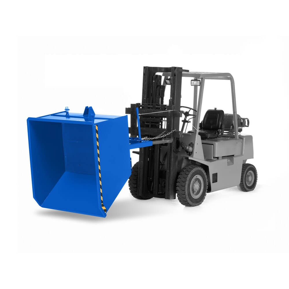 RR-Industrietechnik® Späne-Kippbehälter mit Lochblechdoppelboden und Ablasshahn, Volumen 0,3 m³, Tragfähigkeit 900 kg, RAL 5010 enzianblau