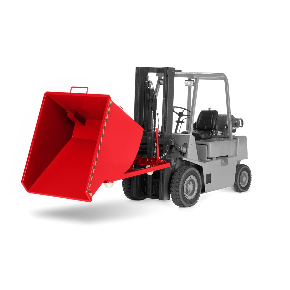 RR-Industrietechnik® Fahrbarer Späne-Kippbehälter mit Siebblockeinsatz, Volumen 0,3 m³, Tragfähigkeit 750 kg, RAL 3000 feuerrot