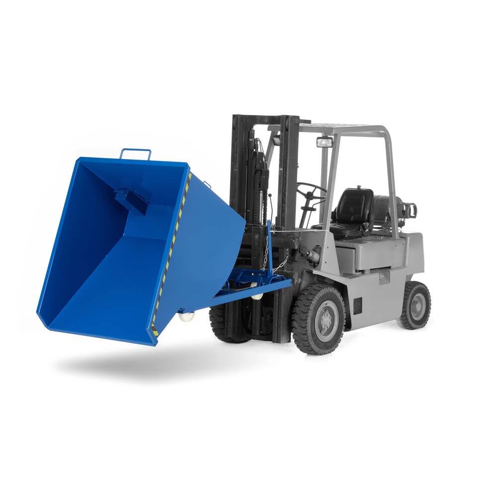RR-Industrietechnik® Fahrbarer Späne-Kippbehälter mit Siebblockeinsatz, Volumen 0,3 m³, Tragfähigkeit 750 kg, RAL 5010 enzianblau