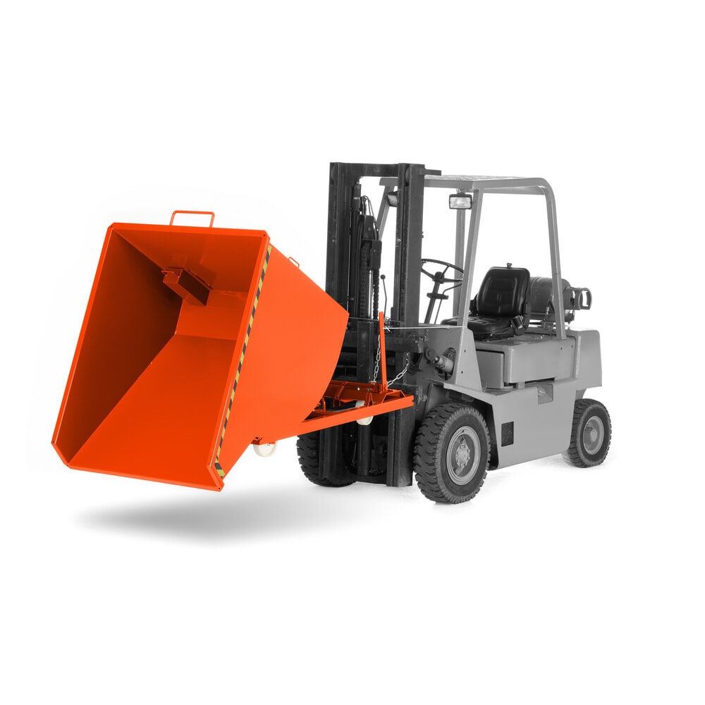 RR-Industrietechnik® Fahrbarer Späne-Kippbehälter mit Siebblockeinsatz, Volumen 0,3 m³, Tragfähigkeit 750 kg, RAL 2004 reinorange