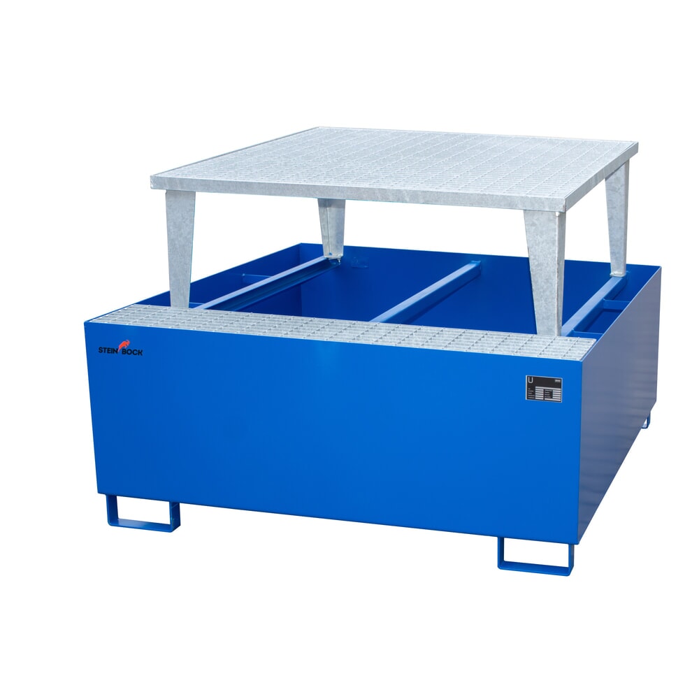 Steinbock® Auffangwanne aus Stahl für 1x KTC/IBC, inkl. Abfüllaufsatz, blau