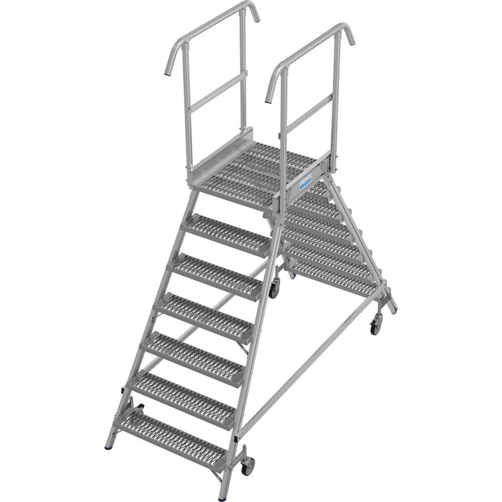 KRAUSE® STABILO fahrbare Podestleiter, beidseitig begehbar, Profilrost R13, 2 x 7 Stufen