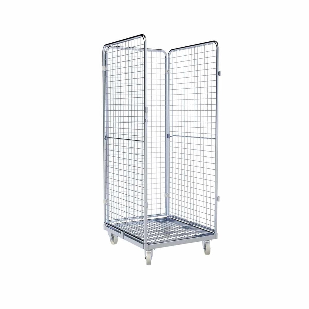 rolltainer® 3-seitiger Rollbehälter, Metall-Rollplatte, HxBxT 1.800 x 724 x 815 mm, Feingitter-Wände