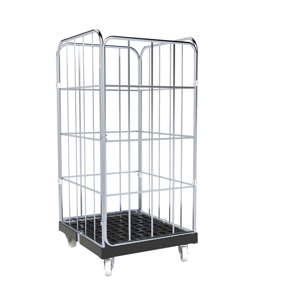 rolltainer® 4-seitiger Rollbehälter BASIC, Rollplatte aus Recycling-Kunststoff, schwarz, HxBxT 1.530 x 724 x 845 mm, 1 Tür