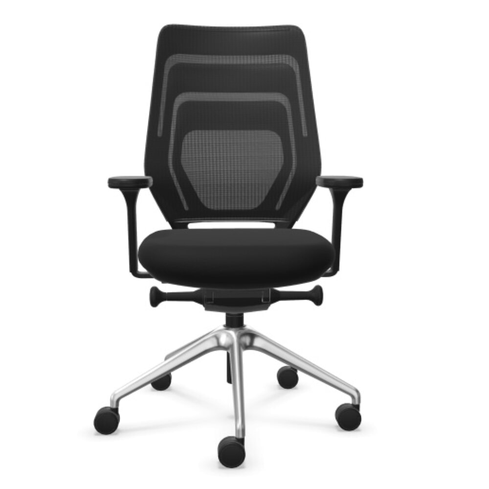 FM Büromöbel Schwerlast-Bürostuhl FM asiento, Synchronmechanik, 4D Armlehnen, 3D Sitzneigefunktion, Rückenlehne mit 3D-Strickgewebe, transparent bezogen, ohne Lordosenstütze, schwarz