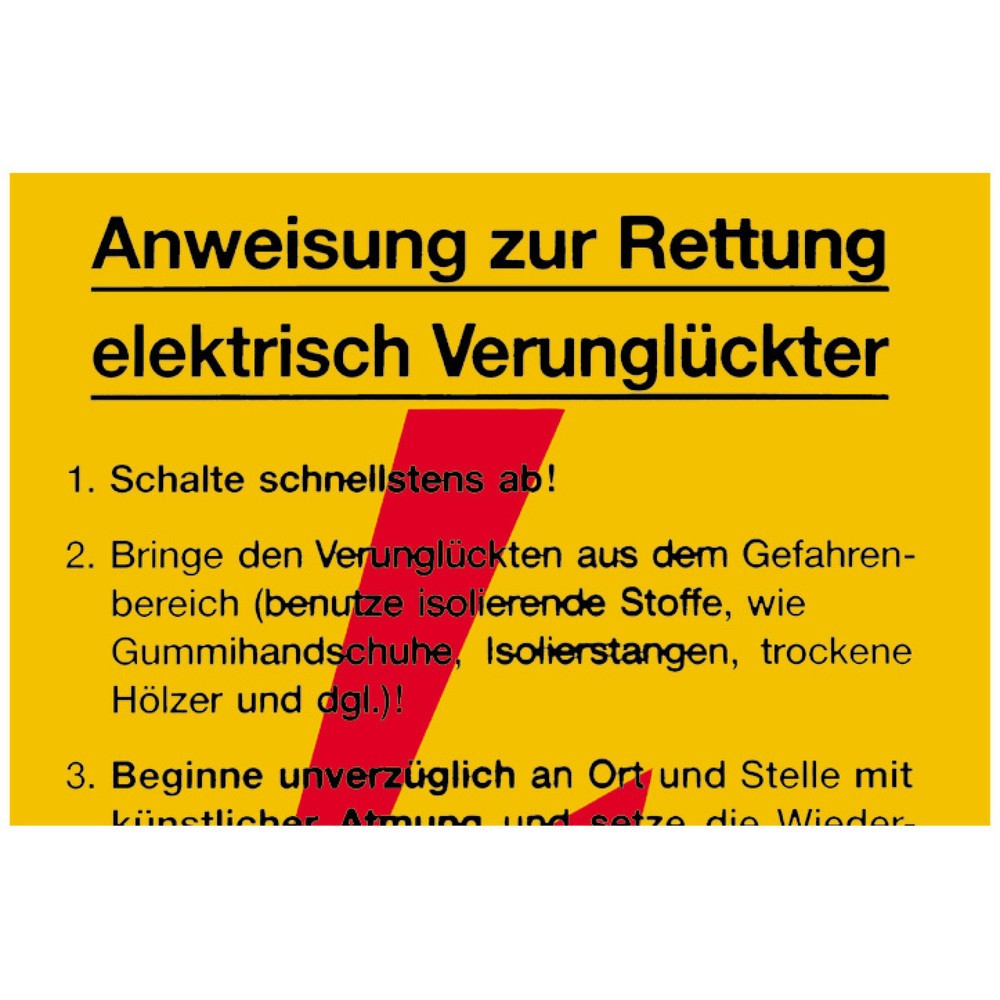 SafetyMarking® Anweisung zur Rettung elektrisch Verunglückter, HxB 300 x 200 mm
