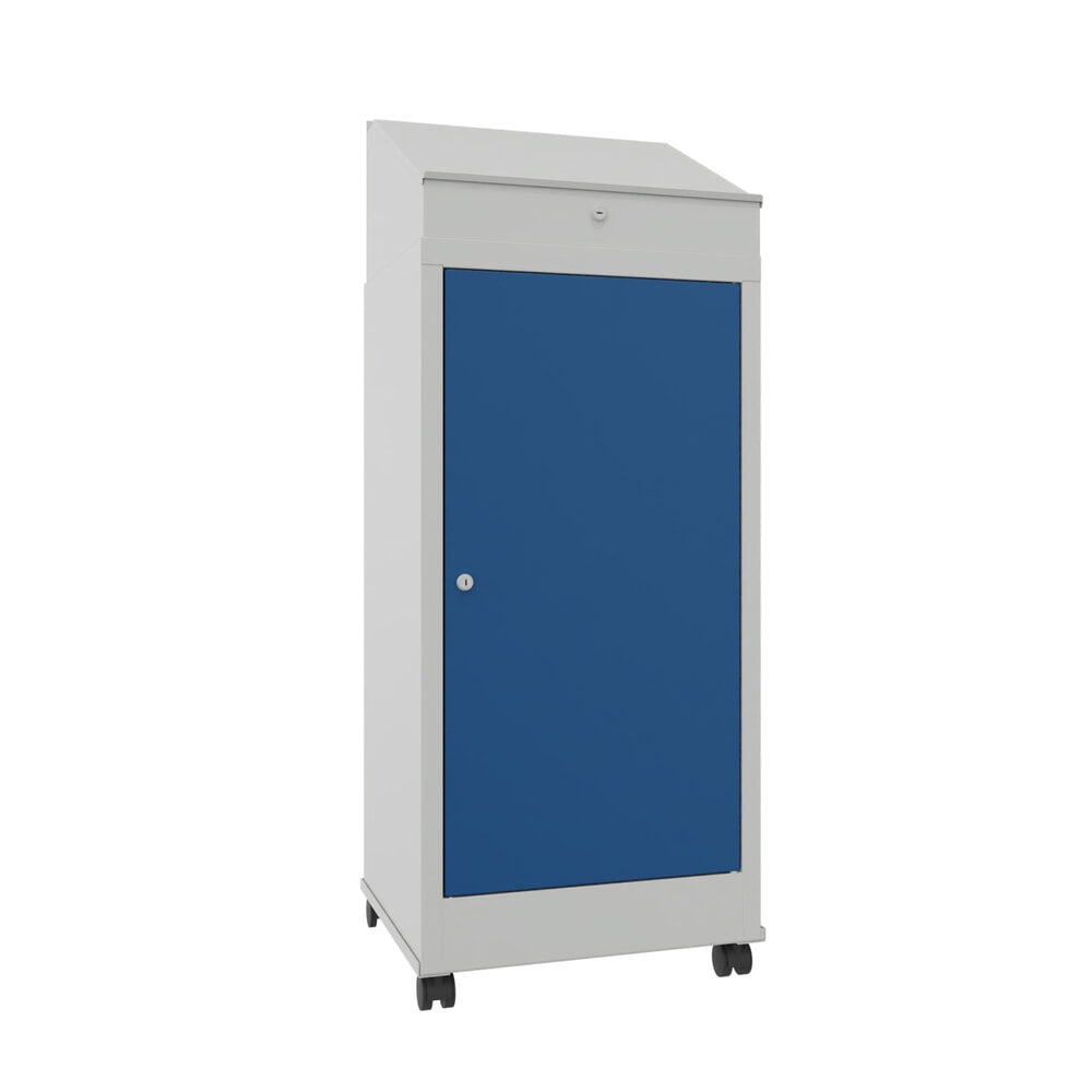 PAVOY Industrie-Stehpult, mobil, HxBxT 1.330 x 500 x 500 mm, 1 Ausziehboden, lichtgrau, enzianblau